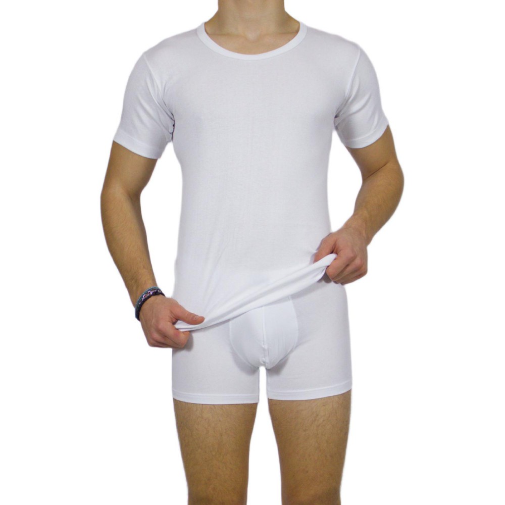 Men's Short Sleeve T-Shirt White Open Neck -Craftsmanship-Wholesale