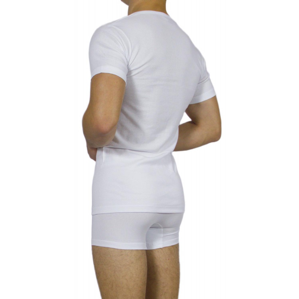 Men's Short Sleeve T-Shirt White Open Neck -Craftsmanship-Wholesale
