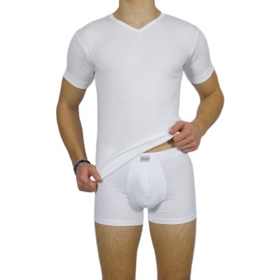 Men's Short Sleeve T-Shirt White V Neck 100% Cotton |Tzitzi Underwear