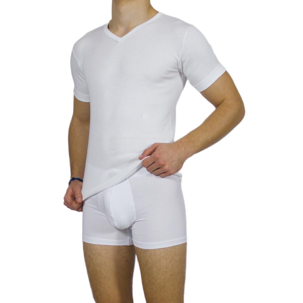 Men's Short Sleeve T-Shirt White V Neck -Craftsmanship-Wholesale