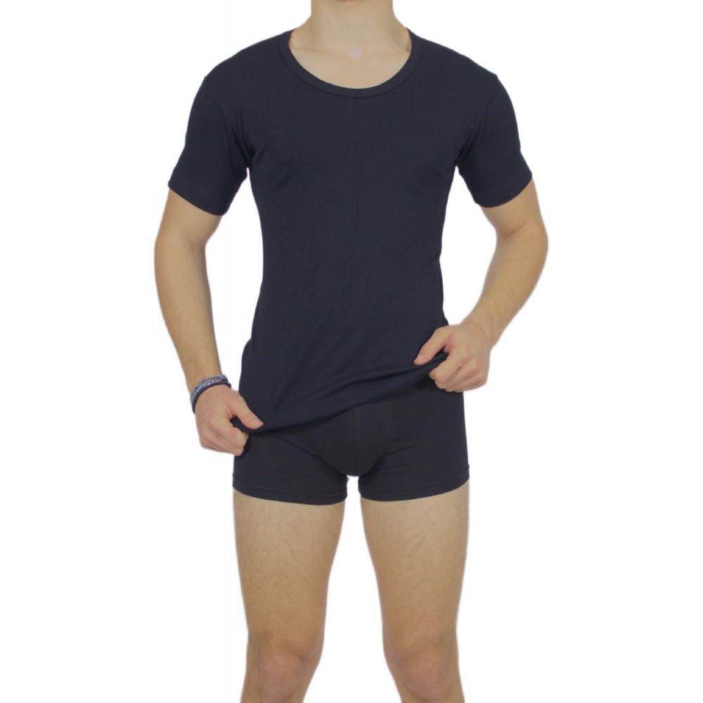 Men's Short Sleeve T-Shirt Black Open Neck -Craftsmanship-Wholesale