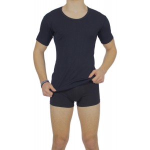 Men's Short Sleeve T-Shirt Black Open Neck -Craftsmanship-Wholesale