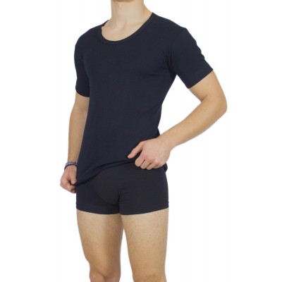 Men's Short Sleeve T-Shirt Black Open Neck 100% Cotton |Tzitzi Underwear