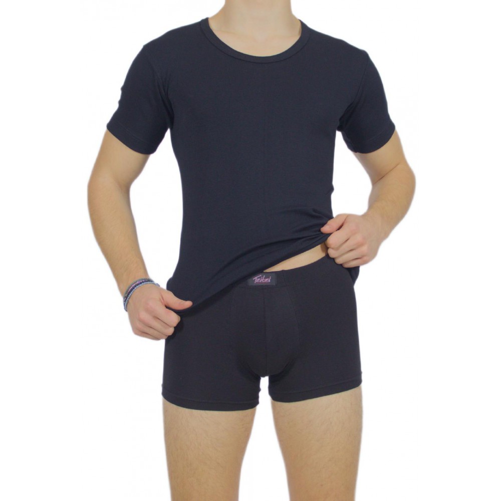 Men's Short Sleeve T-Shirt Black Open Neck -Craftsmanship-Wholesale