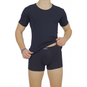 Men's Short Sleeve T-Shirt Black Open Neck -Craftsmanship-Wholesale
