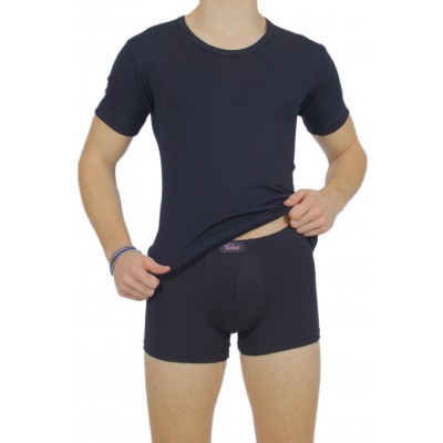 Men's Short Sleeve T-Shirt Black Open Neck 100% Cotton |Tzitzi Underwear