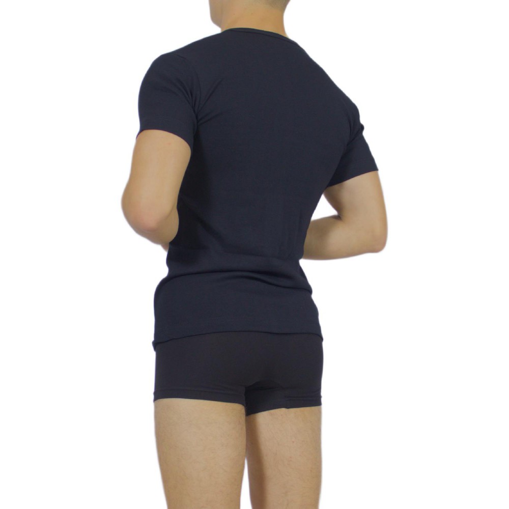 Men's Short Sleeve T-Shirt Black Open Neck -Craftsmanship-Wholesale