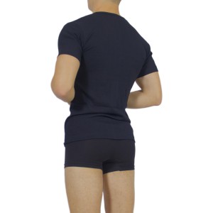 Men's Short Sleeve T-Shirt Black Open Neck -Craftsmanship-Wholesale