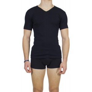 Men's Short Sleeve T-Shirt Black V Neck -Craftsmanship-Wholesale