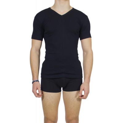 Men's Short Sleeve T-Shirt Black V Neck 100% Cotton |Tzitzi Underwear