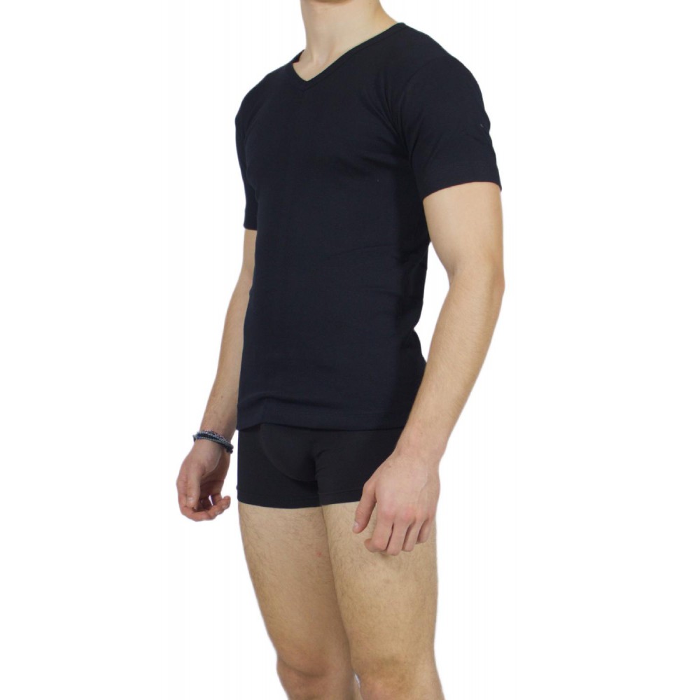 Men's Short Sleeve T-Shirt Black V Neck -Craftsmanship-Wholesale