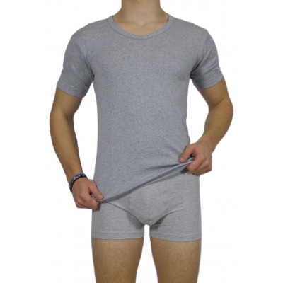 Men's Short Sleeve T-Shirt Grey Melange Open Neck 100% Cotton |Tzitzi Underwear