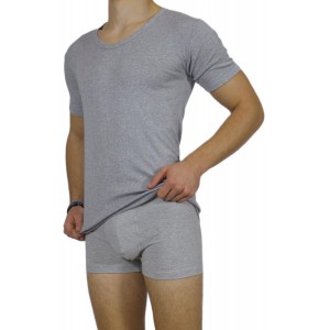 Men's Short Sleeve T-Shirt Grey Melange Open Neck -Craftsmanship-Wholesale
