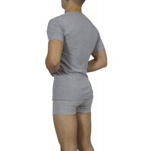 Men's Short Sleeve T-Shirt Grey Melange Open Neck -Craftsmanship-Wholesale