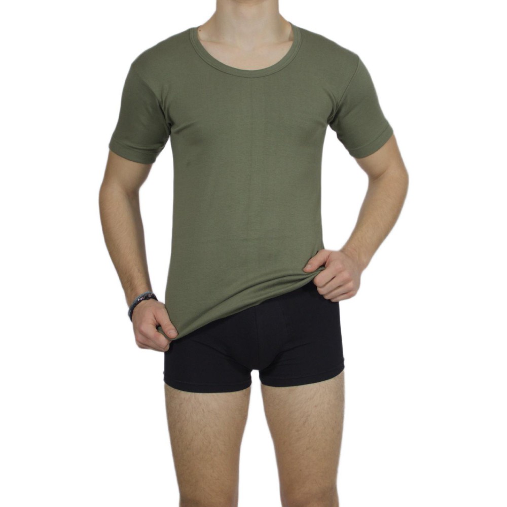 Men's Short Sleeve T-Shirt Khaki Open Neck -Craftsmanship-Wholesale