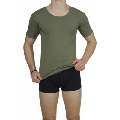 Men's Short Sleeve T-Shirt Khaki Open Neck 100% Cotton |Tzitzi Underwear