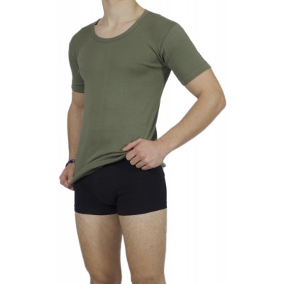 Men's Short Sleeve T-Shirt Khaki Open Neck 100% Cotton |Tzitzi Underwear