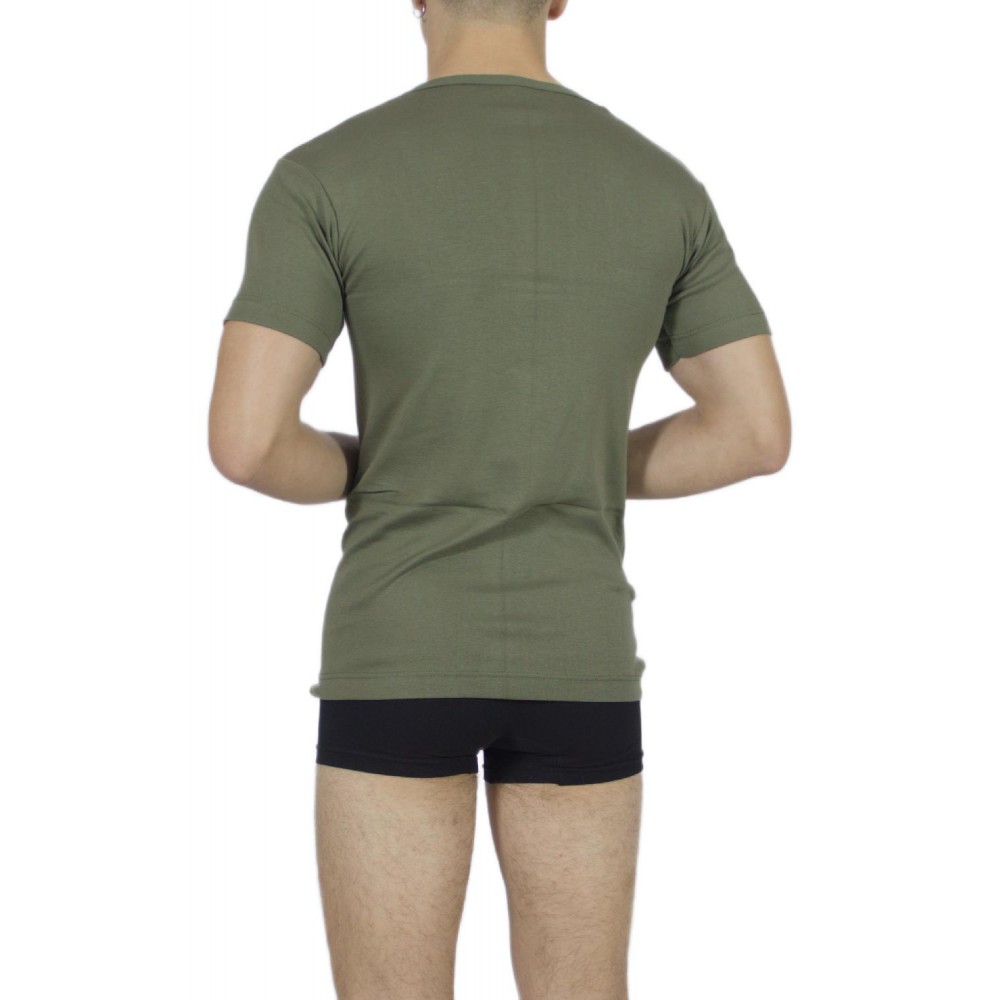 Men's Short Sleeve T-Shirt Khaki Open Neck -Craftsmanship-Wholesale
