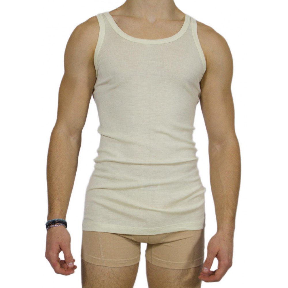 Men's Sleeveless ecru wool jersey - 100% wool - TzitziUnderwear