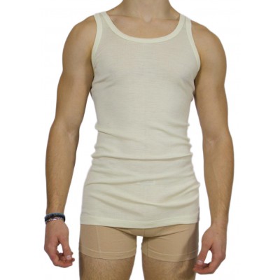 Men's Sleeveless All-Wool Ecru T-Shirt - 100% Natural Wool | Tzitzi Underwear