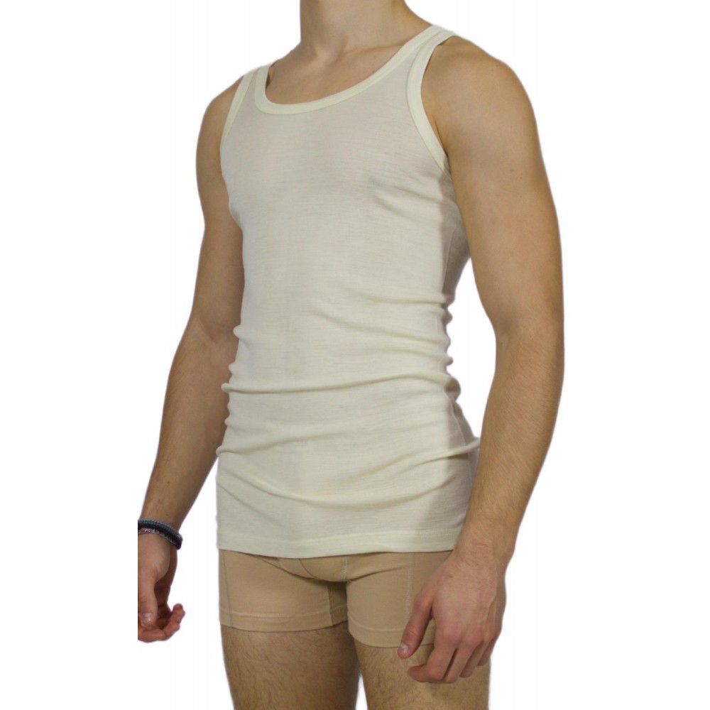 Men's Sleeveless ecru wool jersey - 100% wool - TzitziUnderwear