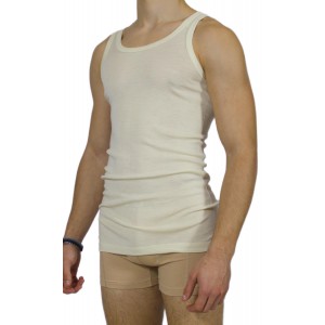 Men's Sleeveless ecru wool jersey - 100% wool - TzitziUnderwear