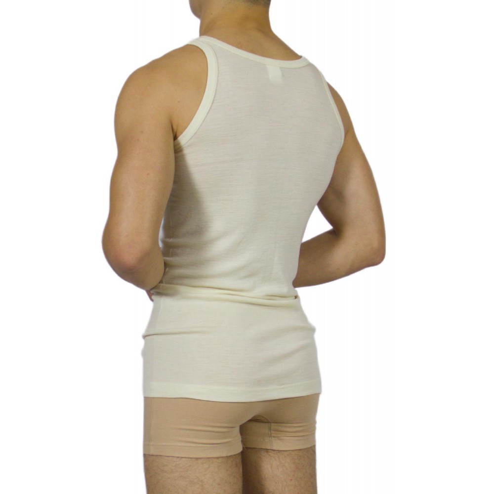 Men's Sleeveless ecru wool jersey - 100% wool - TzitziUnderwear