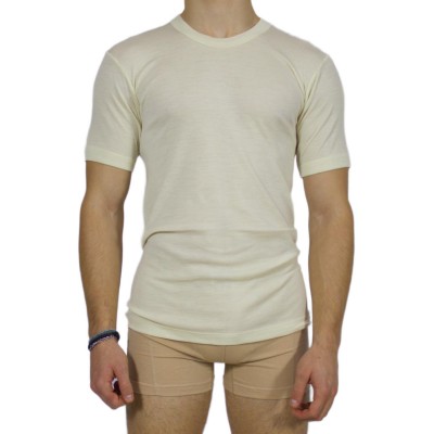Men's Full Wool Short Sleeve Ecru T-Shirt - 100% Natural Wool | Tzitzi Underwear