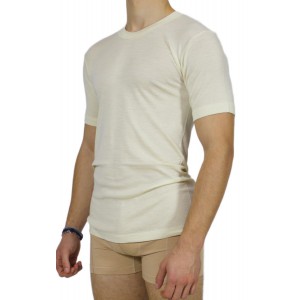Men's short-sleeved ecru wool jersey - 100% wool - TzitziUnderwear