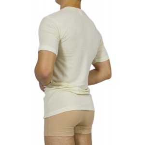 Men's short-sleeved ecru wool jersey - 100% wool - TzitziUnderwear