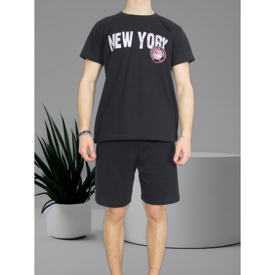 Men's Summer Cotton Pajamas Black with Print (New York) - Made in Greece | Tzitzi Underwear
