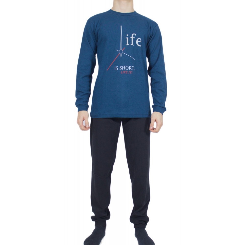 mens-winter-pajamas-cotton-Petrol-Blue-print-Life-greek-underwear-factory-wholesale-tzitzi-underwear