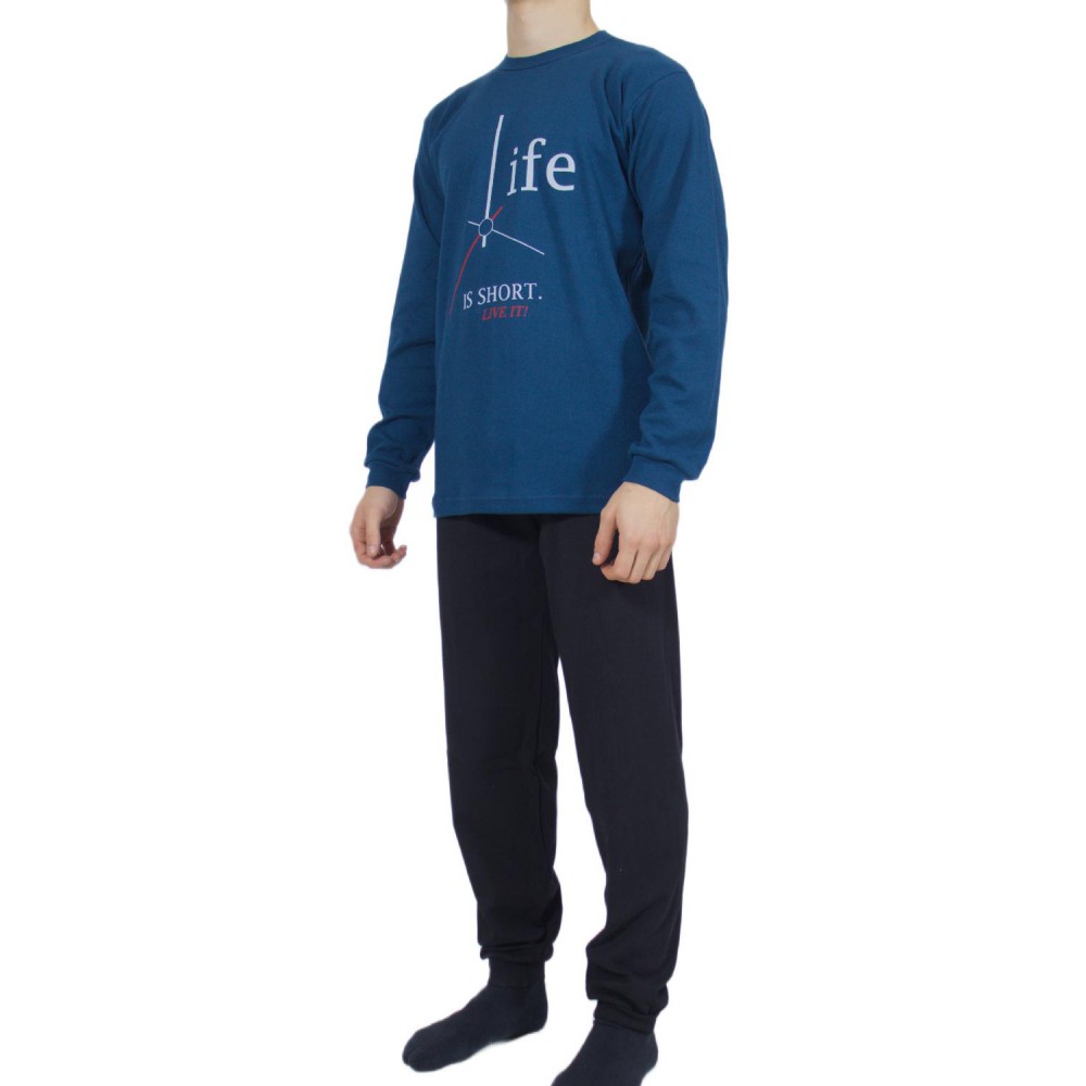 mens-winter-pajamas-cotton-Petrol-Blue-print-Life-greek-underwear-factory-wholesale-tzitzi-underwear