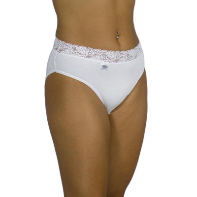 Women's Bikini Tai 2/4 Cotton Briefs with Lace Waistband - White | Tzitzi Underwear