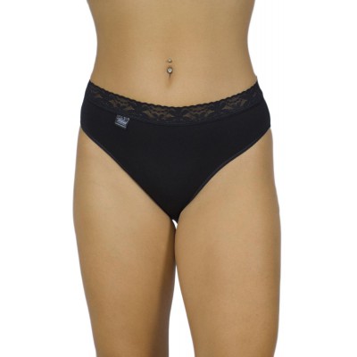 Women's Bikini Tai 2/4 Cotton Briefs with Lace Waistband - Black | Tzitzi Underwear