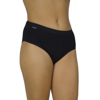 Women's High-Waisted Cotton Midi Briefs 3/4 Black with Wide Elastic Band | Tzitzi Underwear