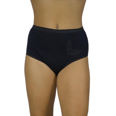 Women's High-Waisted 3/4 Cotton Briefs with Motif - Black | Tzitzi Underwear