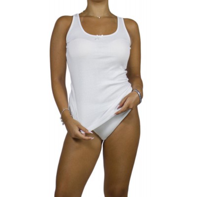 Women's White Tank Top with Thin Straps & bow detail 100% Cotton | Tzitzi Underwear
