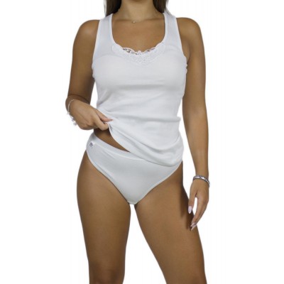 Women's White Tank Top with Wide Straps & Motif 100% Cotton | Tzitzi Underwear