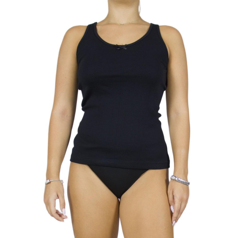 Women's Black Tank Top with thin Straps & bow detail -Craftsmanship-Wholesale