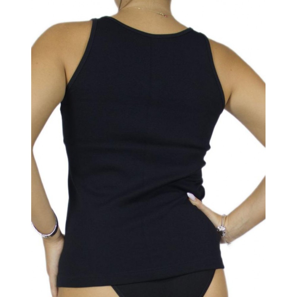 Women's Black Tank Top with Wide Straps & Motif -Craftsmanship-Wholesale