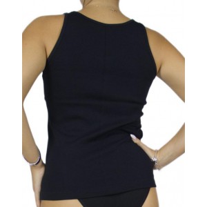 Women's Black Tank Top with Wide Straps & Motif -Craftsmanship-Wholesale