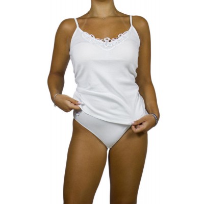 Women's White Cotton Tank Top with Thin Straps & Motif 100% Cotton | Tzitzi Underwear