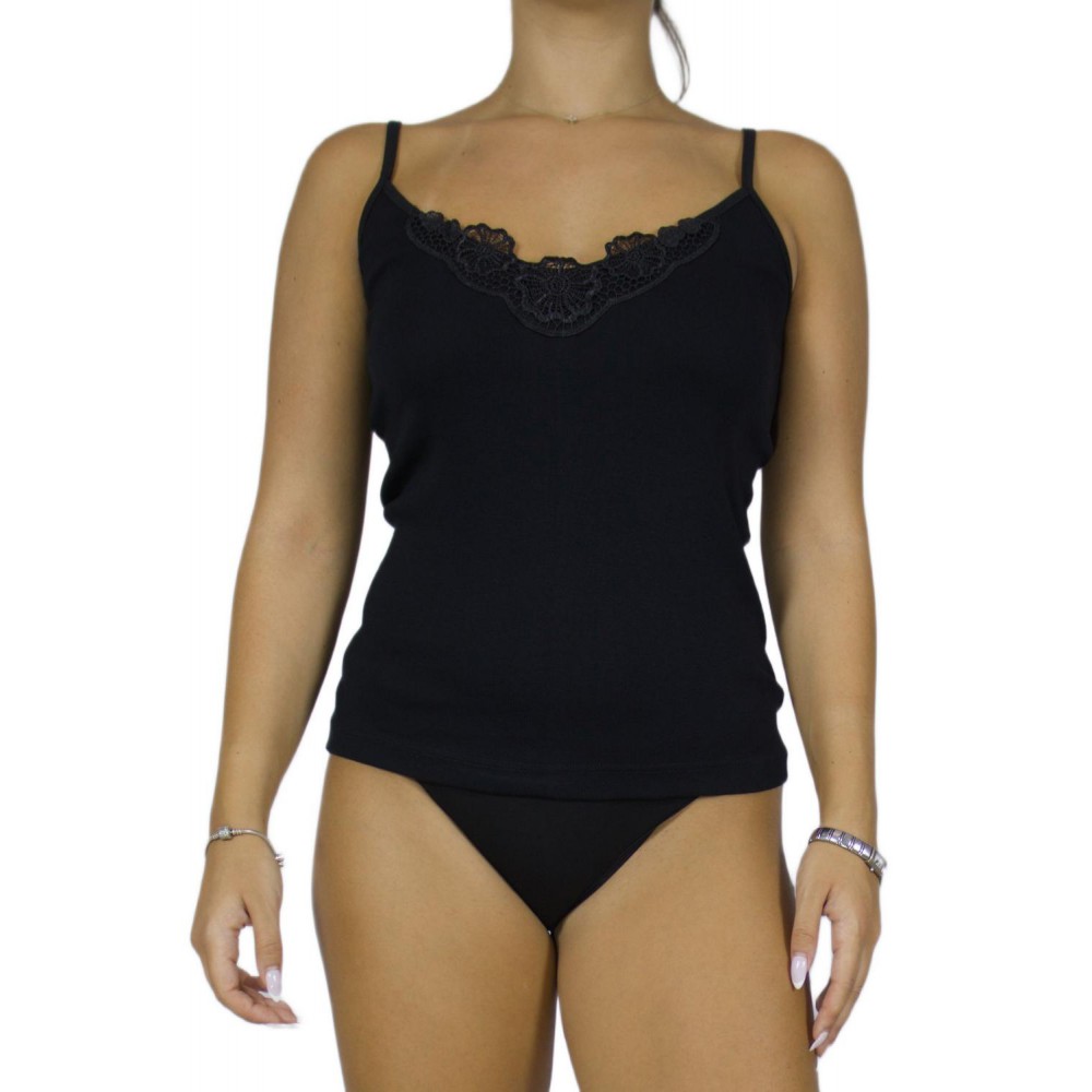 Women's-Black-Tank Top-with-Thin-Straps-Motif -Craftsmanship-Wholesale