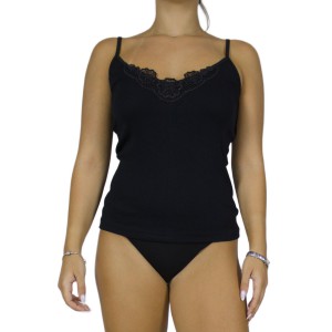 Women's-Black-Tank Top-with-Thin-Straps-Motif -Craftsmanship-Wholesale