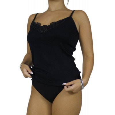Women's Black Cotton Tank Top with Thin Straps & Motif 100% Cotton | Tzitzi Underwear