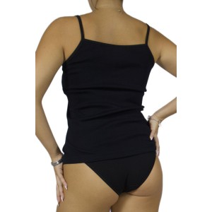 Women's-Black-Tank Top-with-Thin-Straps-Motif -Craftsmanship-Wholesale