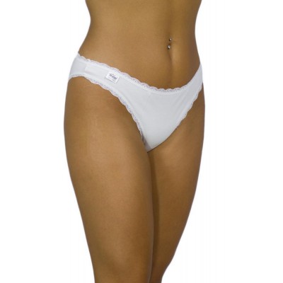 Women's Low-Rise Rio Cotton Briefs with Lace Trim - White | Tzitzi Underwear