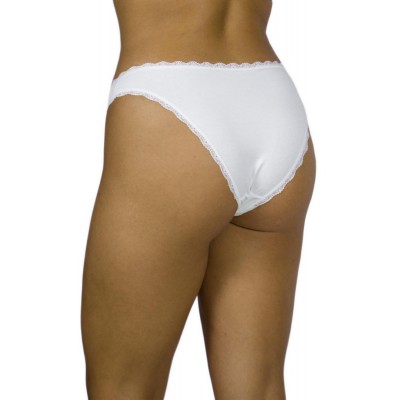 Women's Low-Rise Rio Cotton Briefs with Lace Trim - White | Tzitzi Underwear
