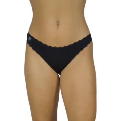 Women's Low-Rise Rio Cotton Briefs with Lace Trim - Black | Tzitzi Underwear